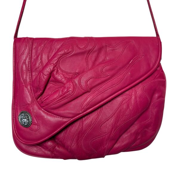 Vintage Viva California Leather Patchwork Crossbody Bag Hot Pink Clutch Purse - Picture 1 of 7